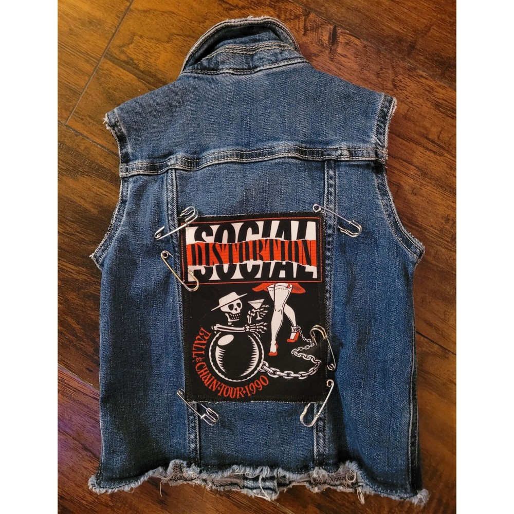 Social Distortion studded punk rock baby, toddler rocker recycled denim punk kid